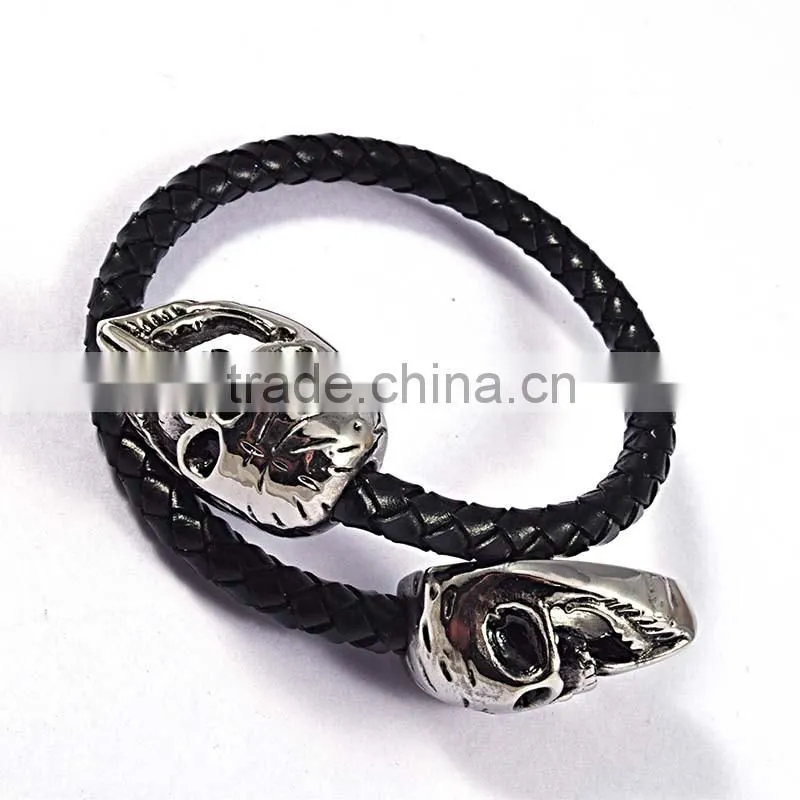 fashion chain black handmade fashion skull leather bracelet
