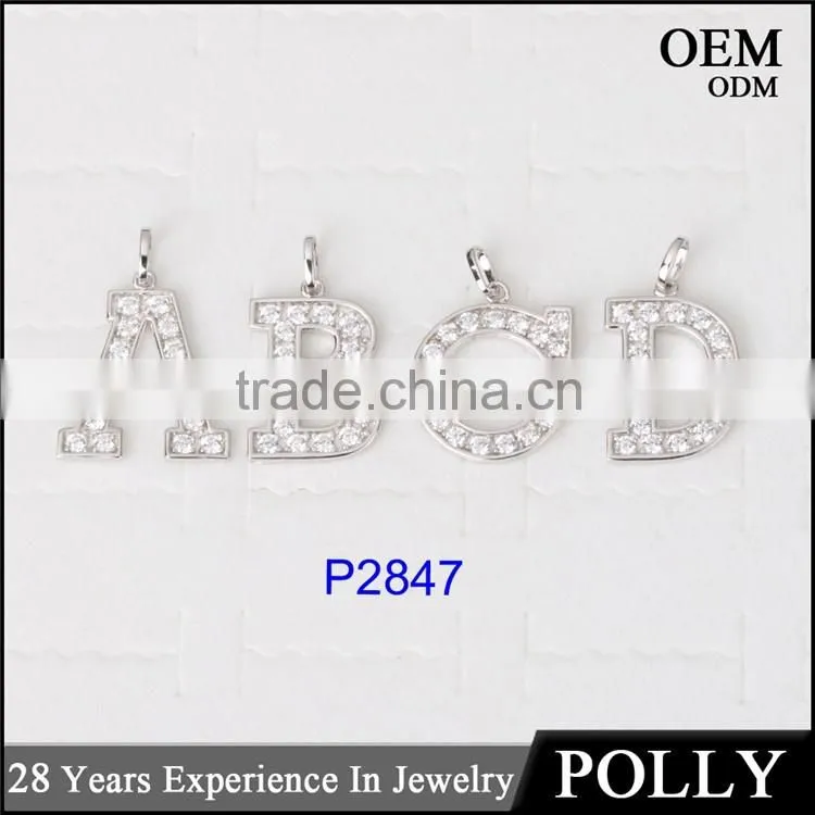 Fashion 925 Sterling Silver 26pcs letter alphabet Initial Bling Bling Pendants