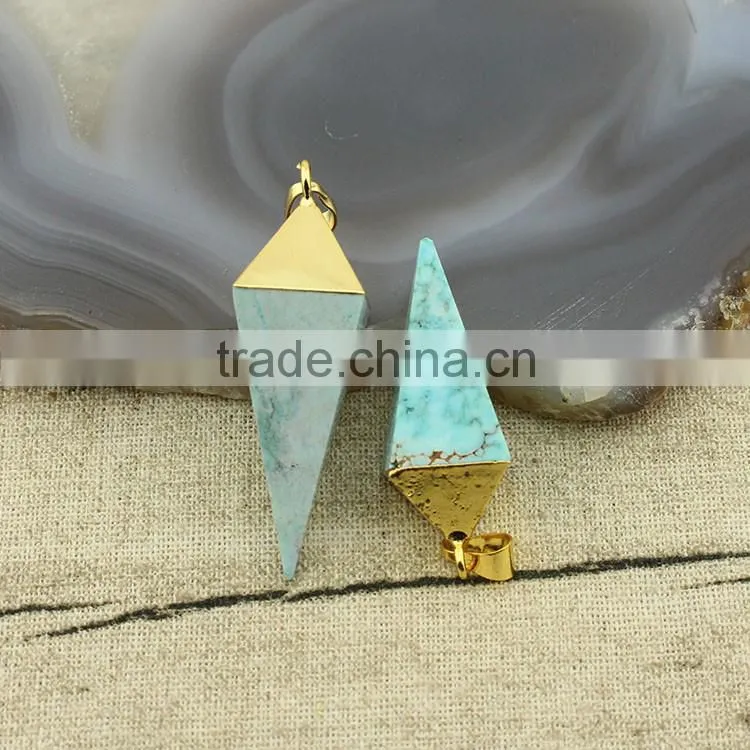 JF6946 Gold plated Turquoise Spike Pendants,Turquoise Pendulum Pendant,6 Sided Turquoise Pendant