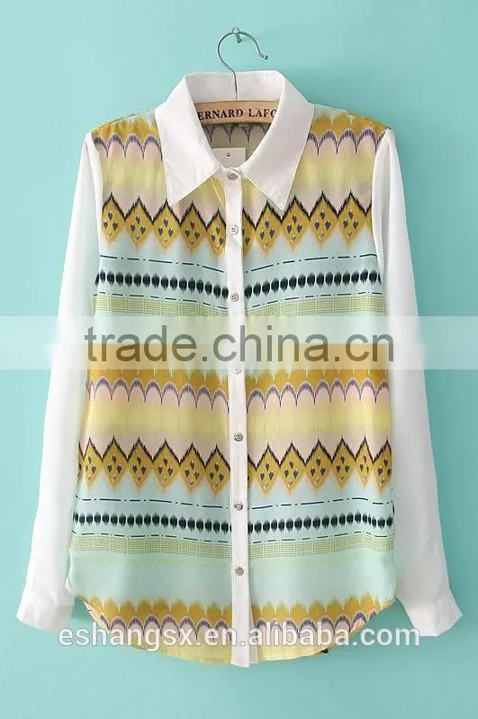 Ladies chiffon printed European style vintage shirt