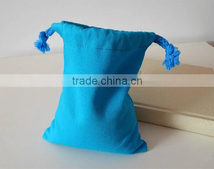 wholesale blue color canvas drawstring gift packing bag