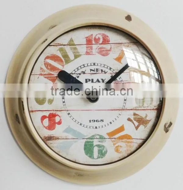 Dia 25 cm Contry Style Round Metal Wall Clock,Rustic Wall Clock