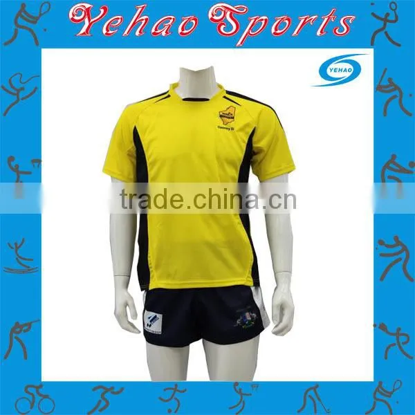 OEM service 100% polyester Sublimation rugby uniform with tackle twill