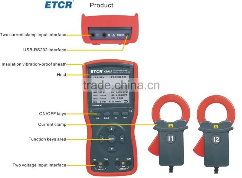 ISO CE ETCR4200A Intelligent Large Clamp Phase Volt-ampere Meter voltmeter lcd