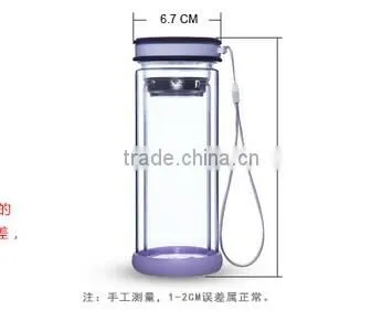 double wall borosilicate glass water bottle PP material with strainer