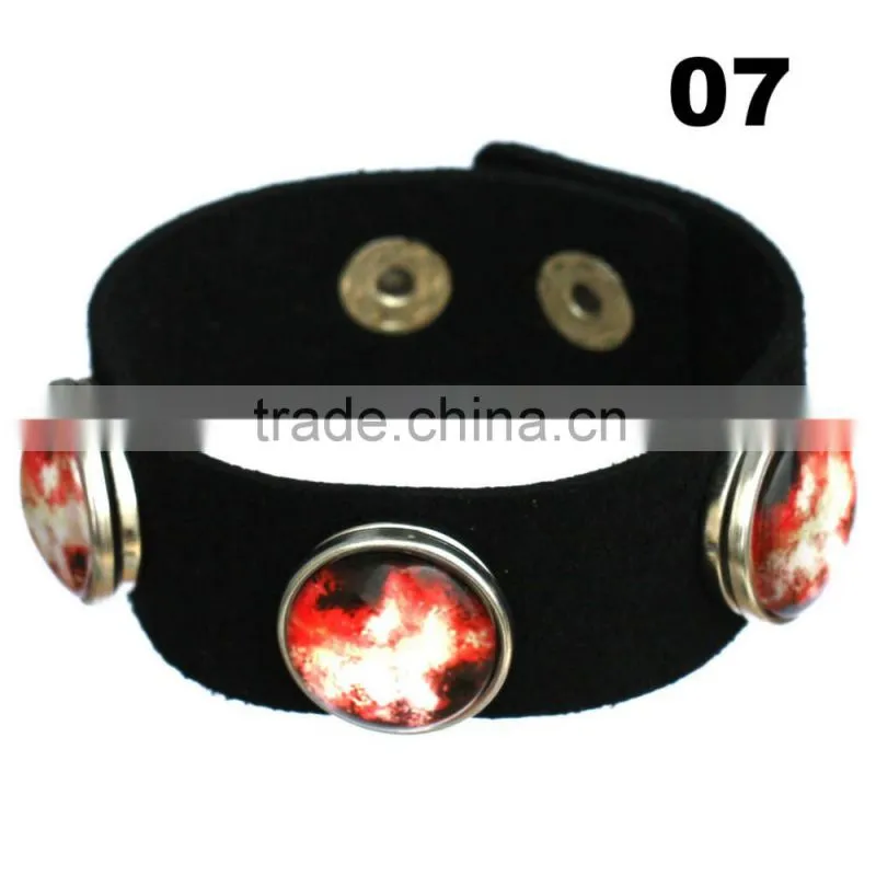 Wholesale Glass Nebula - Galaxy Space - Novelty Leather Metal Cuff Buttons Bangle Bracelet