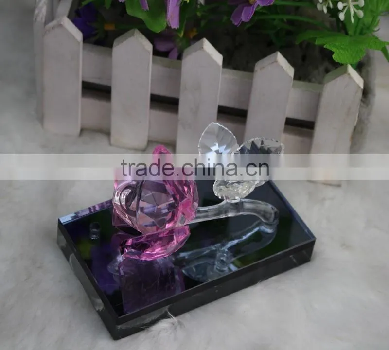Factory directly sale hot seller high quality crystal rose with base togther for hot selling