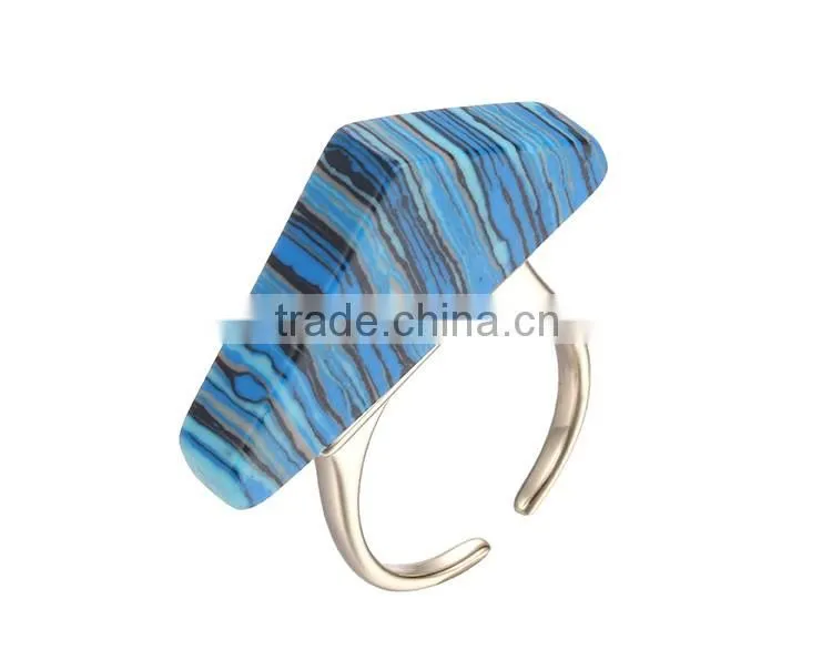 2016 Three- dimensional triangle blue turquoise mosaic copper ring for gift 2016 wholesale