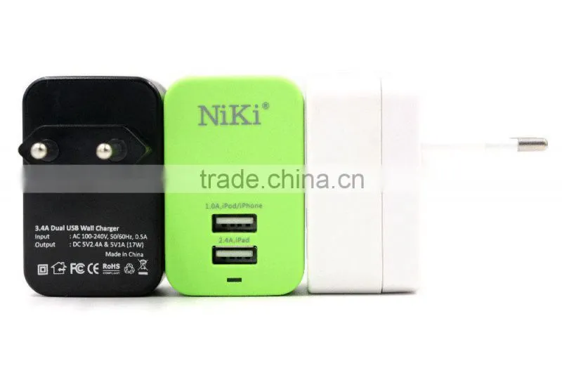 UL Certified Quick Charge 2.0 Dual USB Wall Charger 5V 3.4A Home Charger