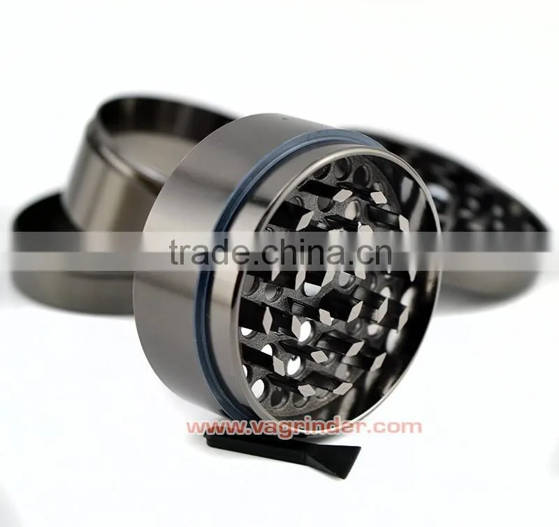 Free logo Metal Herb Grinders Machine Herb Grinder 55mm Diameter Zinc Alloy Material Gunblack 4 parts with Mini Pollen Scraper