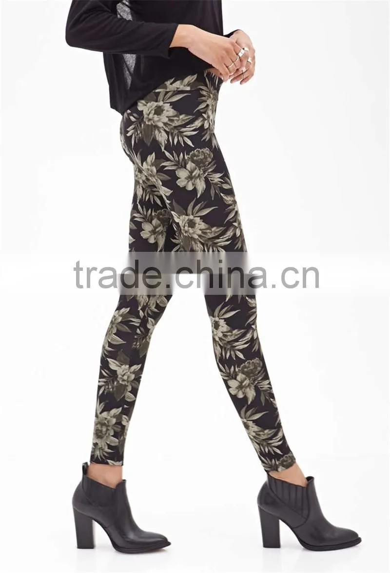 Tropic Floral Cropped Skinny Leggings Women Casual Pants