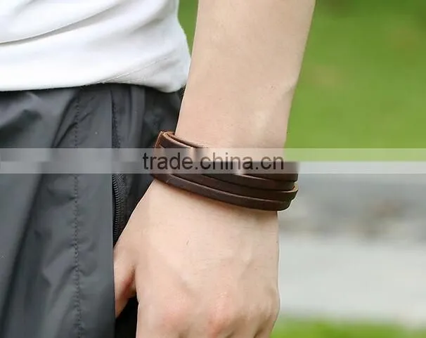 Mens Genuine Leather Wrap Bracelet Fashion Wristband Cuff Bracelet Womens Bangle