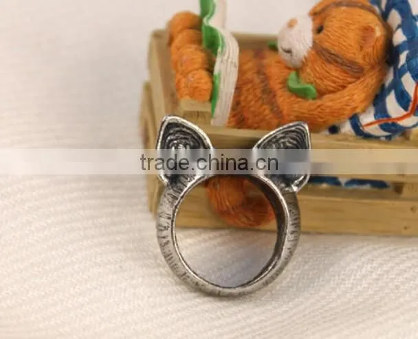 Antique Vintage Bronze Style Kawaii Kitty Cat Ear Metal Costume Jewellery Ring