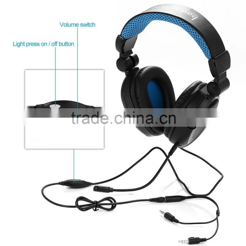 Big stereo headphone gaming headset for PC PS4 Xbox one, tablet foldable headphone with detachable mic
