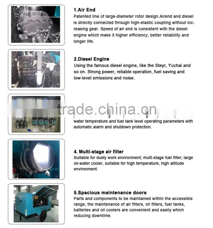 17/14.5 600cfm 210psi diesel engine screw type mobile air compressor