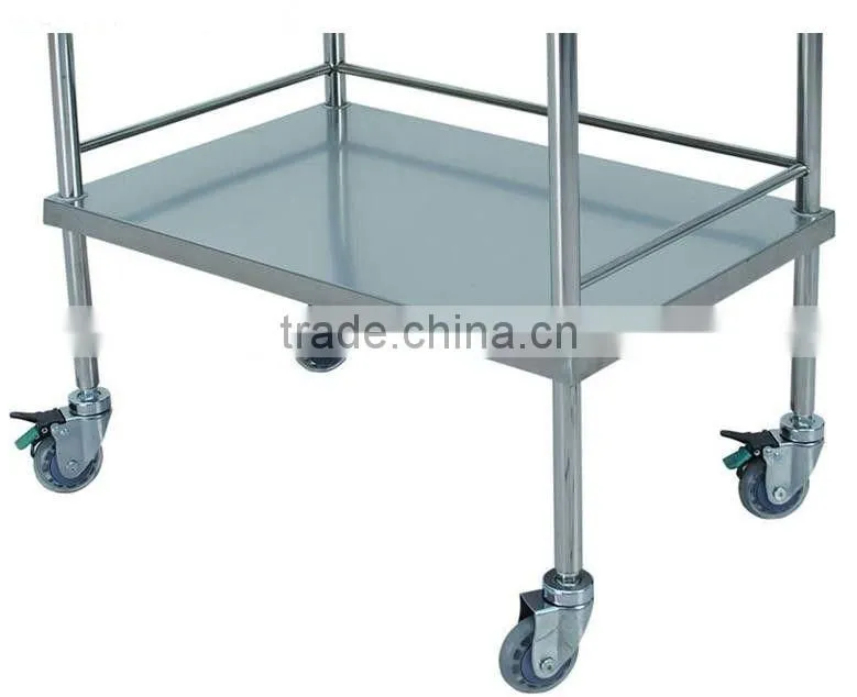 3 Layers Silver Stainless Steel Medical Trolley Treatment Cart Hospital Cart with 4 Wheels