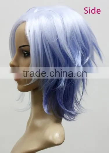 Blue short hair wig 150% density european hair full lace kinky straight wig