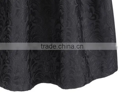 Stylish Lady Women's High Waist Vintage Style Pleated Swing Ball Gown Dark Print Skirt