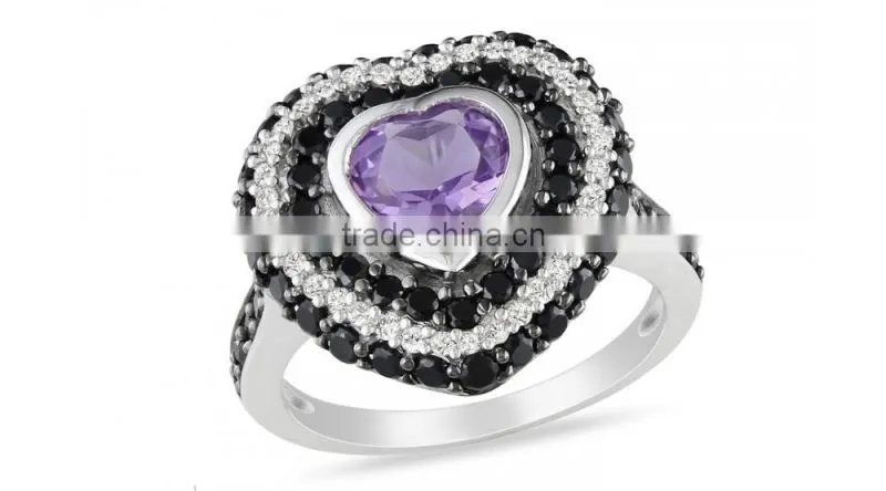 Black Clear CZ Zebra Design Dome Cocktail Ring