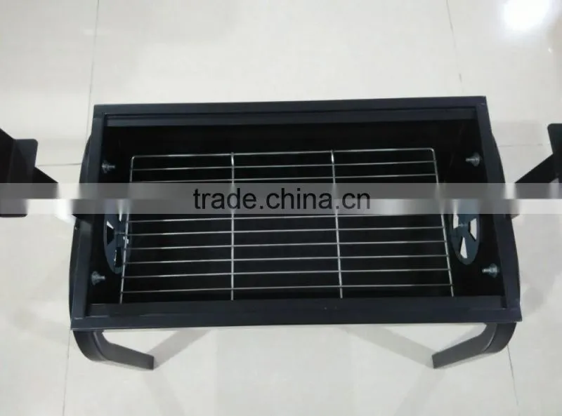 Black steel rectangle small BBQ geill with motor and fork