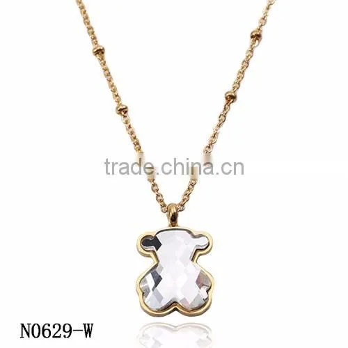 China top wholesale fashionable gold chain white big charm necklace with bear