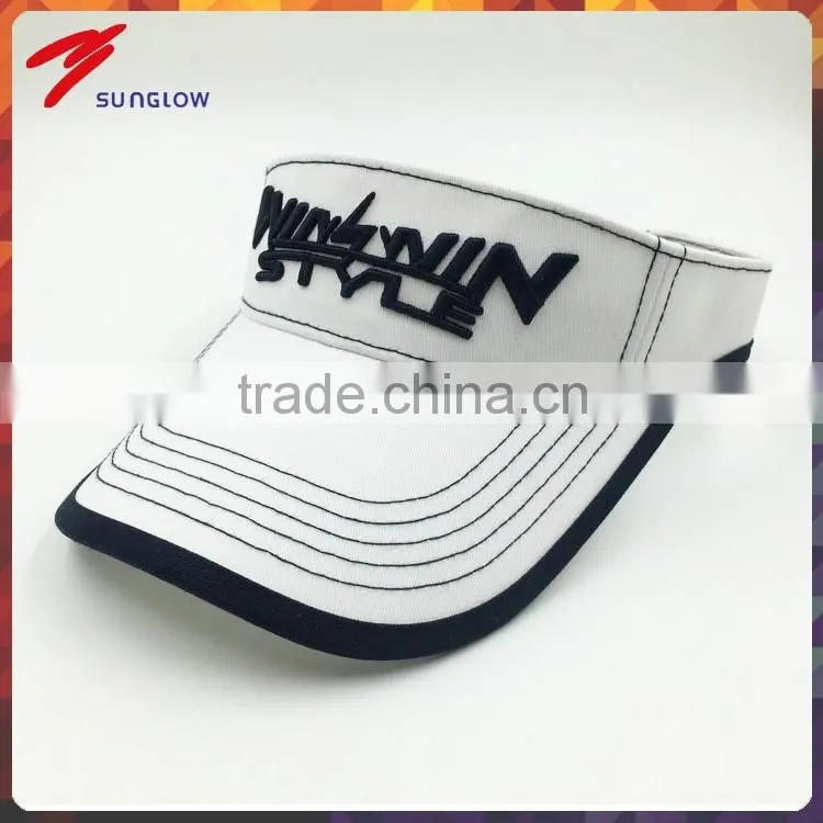 Custom design 100% cotton 3D embroidery white golf visor hats