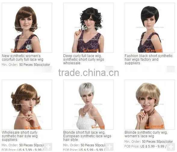 Hand tied mono wigs, synthetic hair short curly wigs for white women