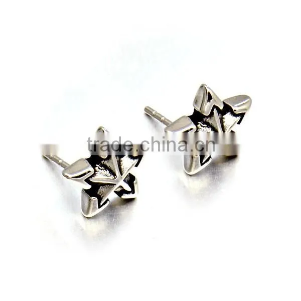 Simple Design Mesn Silver Jewelry Vintage Stainless Steel Star Earrings