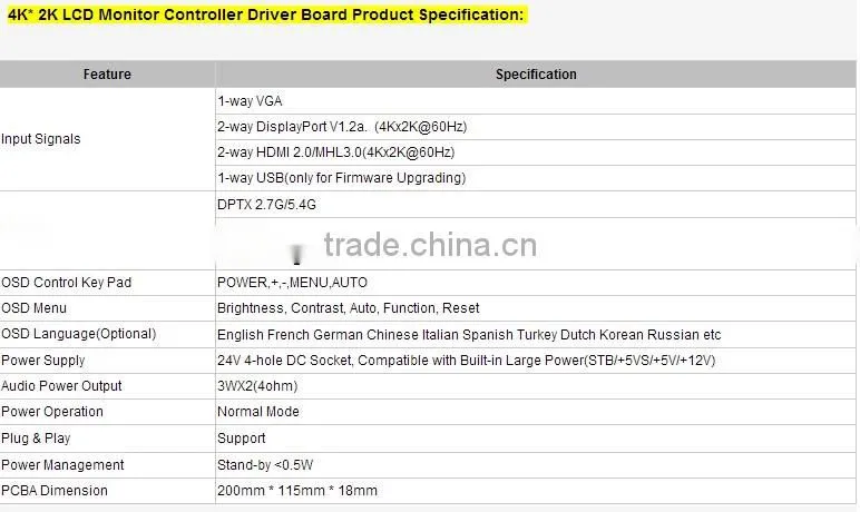 UHD 4K Display Mother Driver,Main Controller Board with HDMI *2 +DP *2
