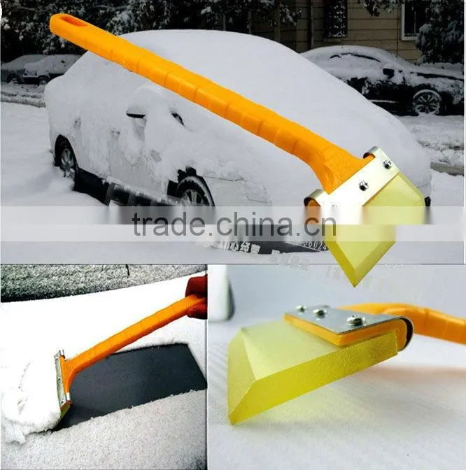 Long hand plastic ice scraper for car window