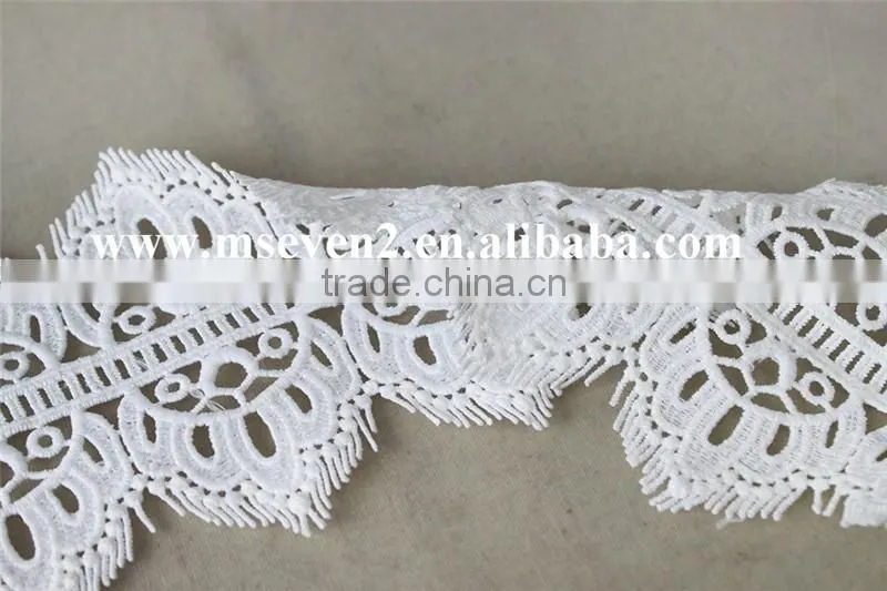 100 % polyester new fancy embroidery lace trim,scallop lace trim, eyelash crochet lace trim in white