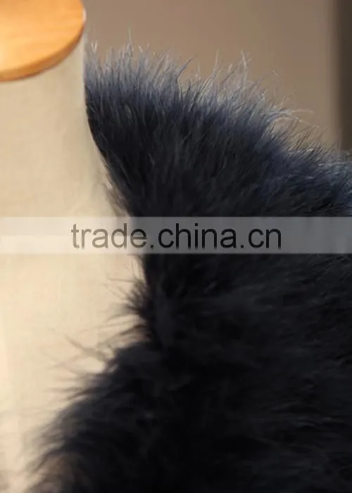 Soft simple elegant dark blue turkey fur coat