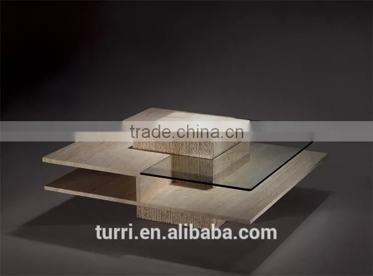 Luxury glass travertine coffee table,Living room furniture design tea table