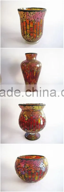 Modern Tall Turquoise Crackle Glass Antique Mosaic Design Murano Vase