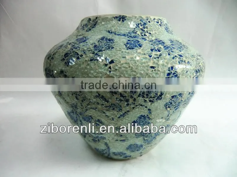 Home Handcraft Pretty Blue Rose Convex Mosaic Teal Murano Huge Decorative Vase