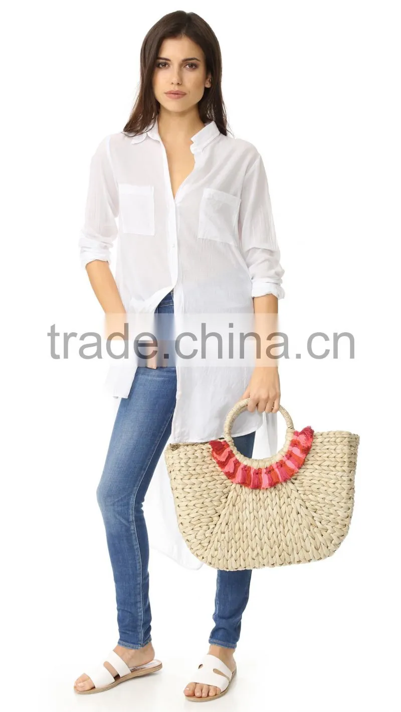 Straw pompom water hyacinth bag