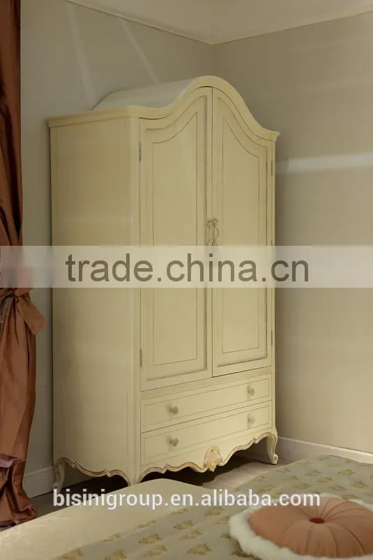European style antique finished handmade children wooden carved girl princess twins - bed design with gold rim - BF07-70358
