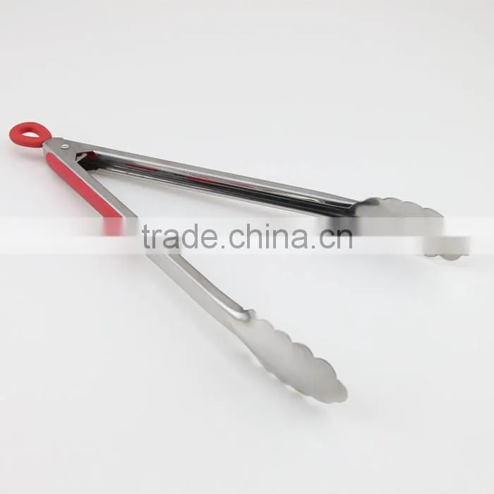 Red Silicone Handle Stainless Steel Tong Barbecue Tong