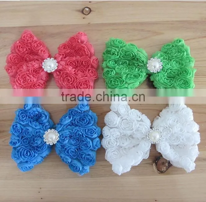 CF0730 New designs small bead ruffle rose rossete bow for hair clip decoration.