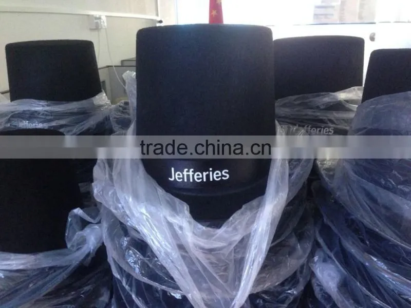 Fashion black round top hat with custom printing logo ribbon