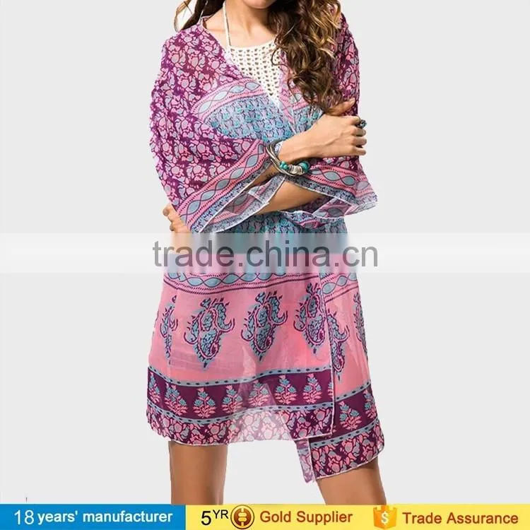 2014 factory wholesale Vintage Retro Boho Hippie Casual Chiffon Kimono Top
