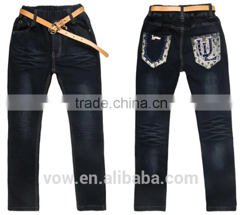 nice washing kids clothes girls belted denim funky jeans hip hop kids jeans VOWCJ7186