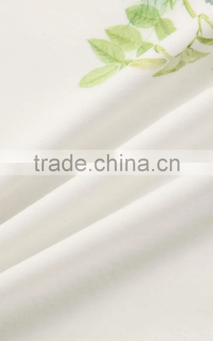Girls 95% cotton 5%spandex skinny short sleeve flower printing white tee