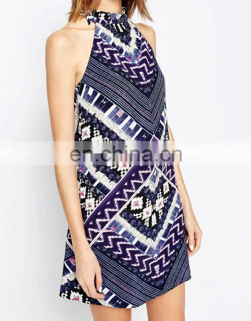 Hot sale fashion printing mini dress women summer dress new fashion western