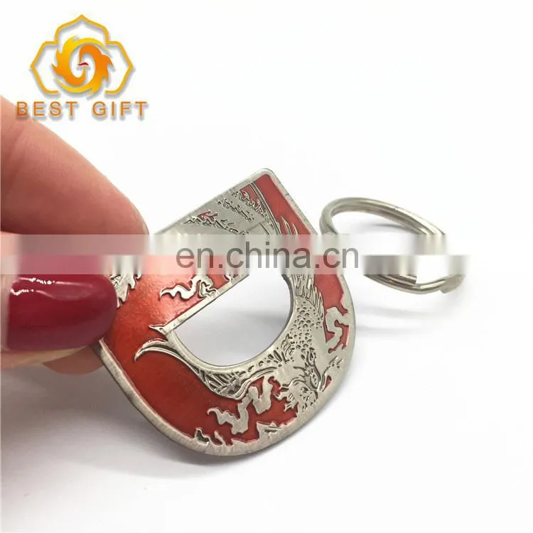 Customized D Shape Plating Red Color Zinc Alloy Key Chain