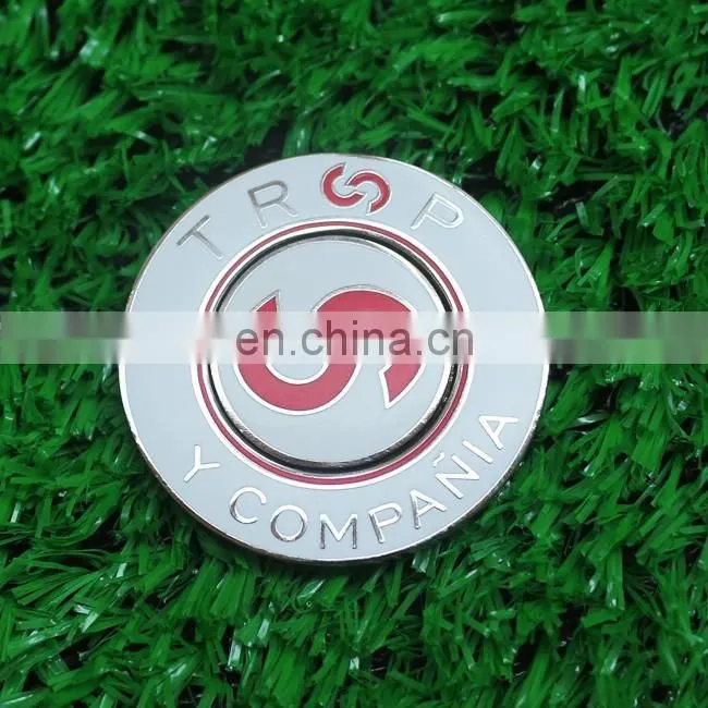 New 40mm 2 sided custom embossed metal magnetic golf poker chip ball marker