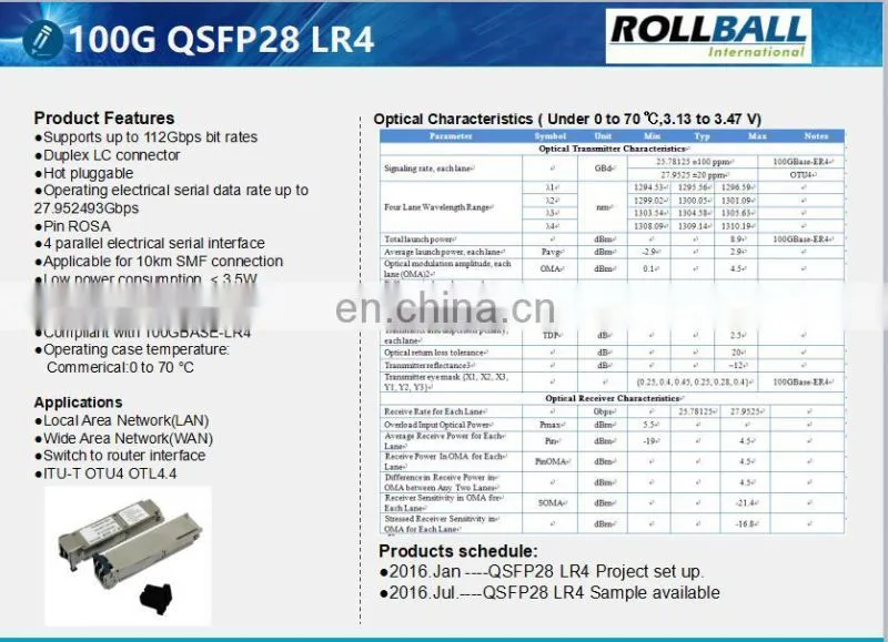 100G QSFP28 ER4 40km Optical Transceiver Module