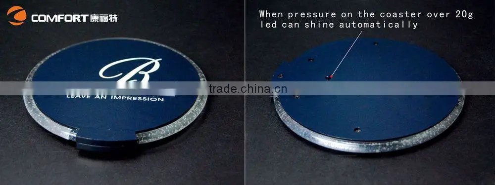 printed logo round led light cup coaster