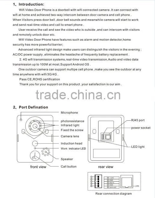 New Arrival Home Security Wireless WIFI Video Door Phone With Remote Control by App for Android & IOS Smartphone