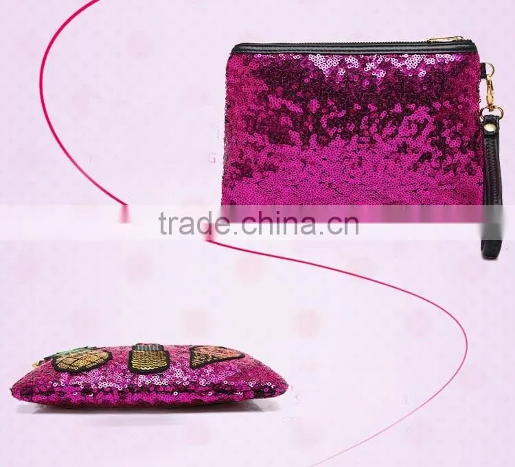 high quality glitter cosmetic bag, OEM glitter faux leather cosmetic pouch,ladies glitter clutch bag,ladies leather vanity bag